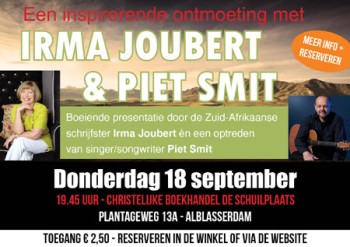 Irma Joubert en Piet Smit bij Boekhandel de Schuilplaats