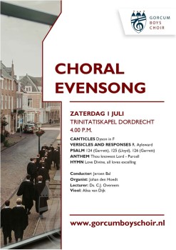 Choral Evensong op 1 juli door het Gorcum Boys Choir